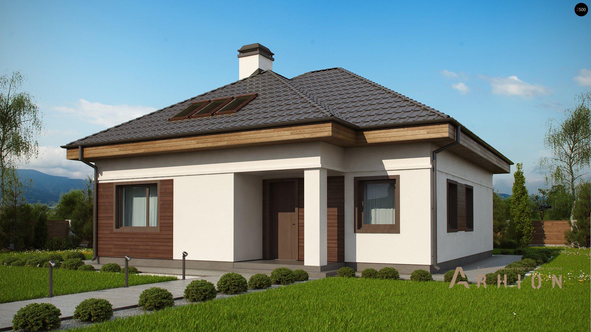 1. Проект одноэтажного дома в современном стиле с четырехскатной, Z64 a, площадью - 170 кв c мансардой